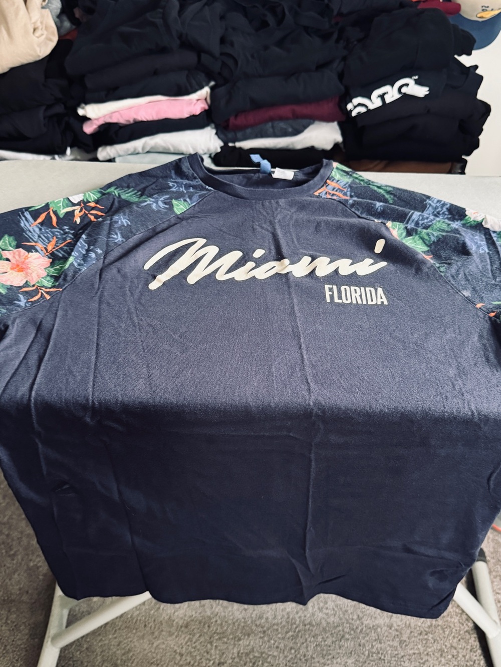 Miami Florida Floral Raglan Tee - Navy